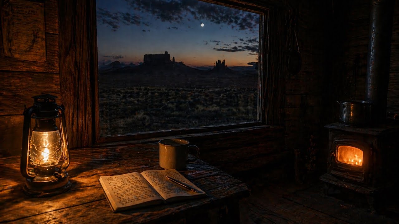 Desert Cabin at Dusk (1891) | Wind, Coyotes & Frontier Night Sounds for Sleep | No Music |
