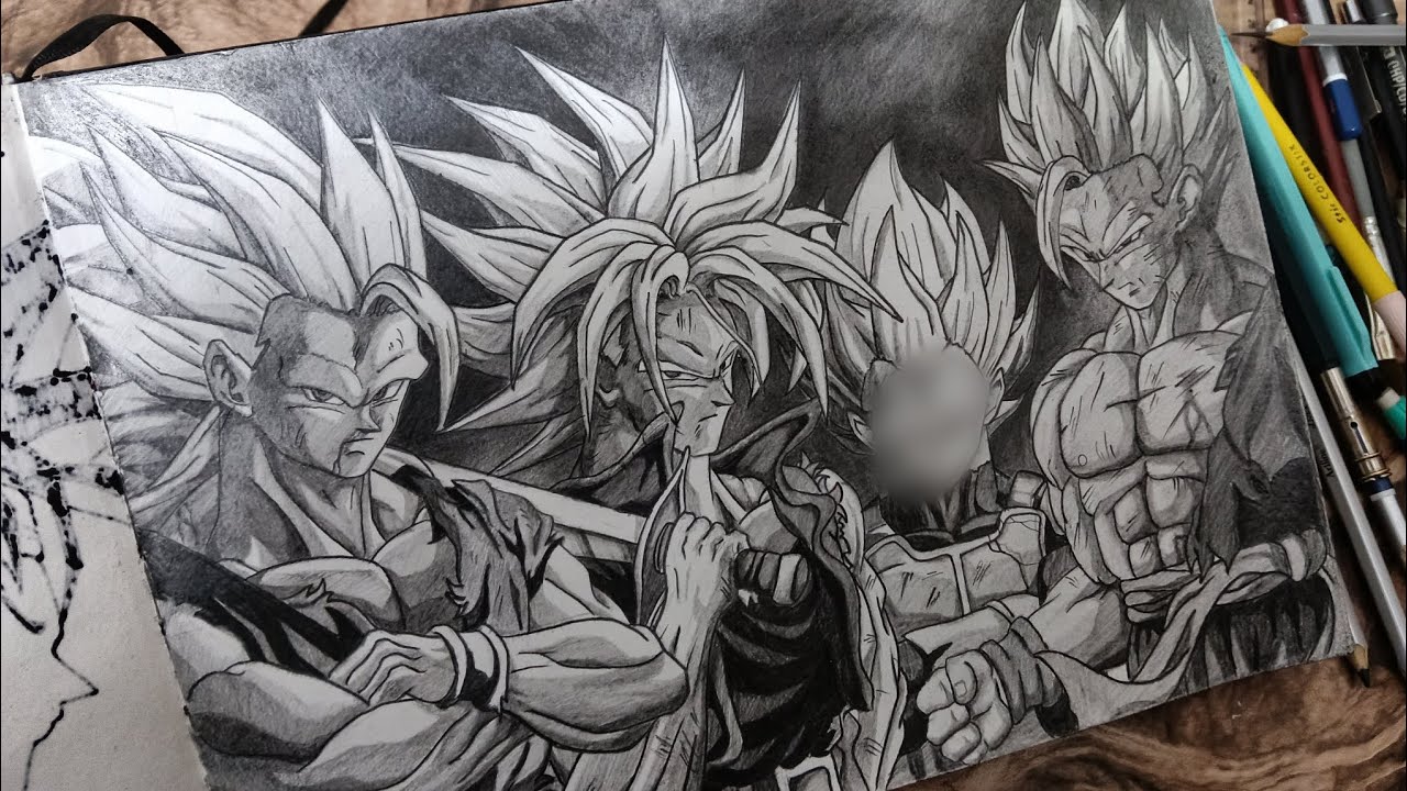 Draw Goku and team with graphite pencil 😈✌️ #dragonballz