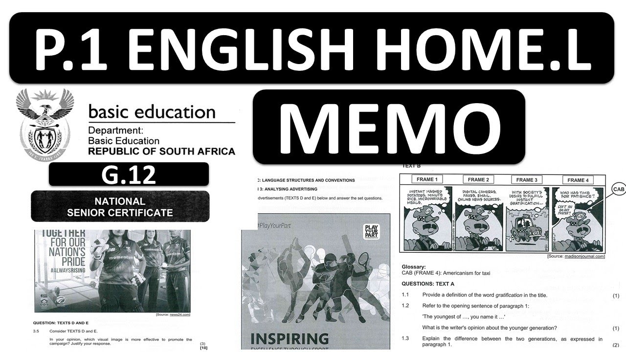 P.1 MEMO ENGLISH HOME LANGUAGE 2024  GRADE 12 2024 FINAL EXAMS  NOVEMBER : THUNDEREDUC