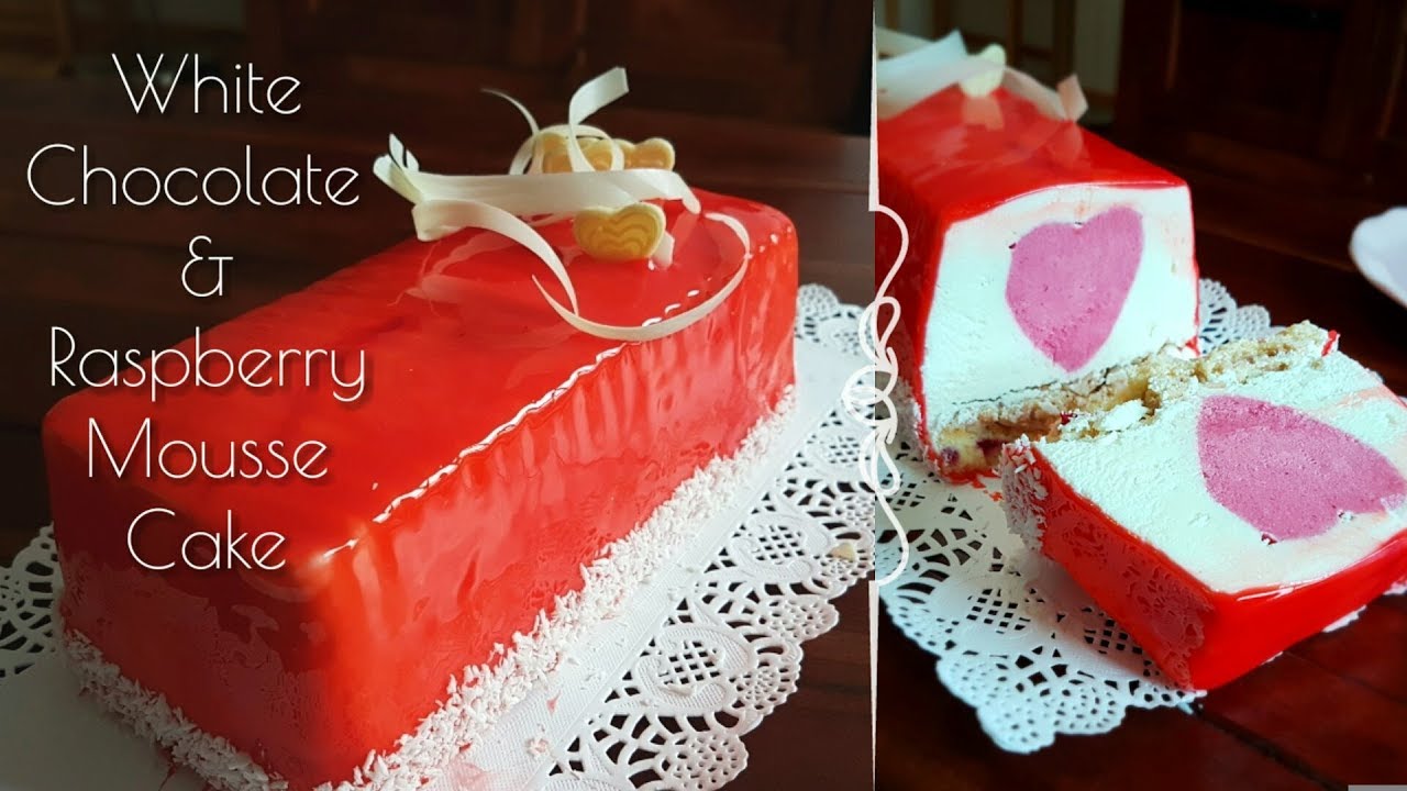 Mousse Cake with White Chocolate and Raspberry Mousse Heart Insert | Heart Surprise Cake