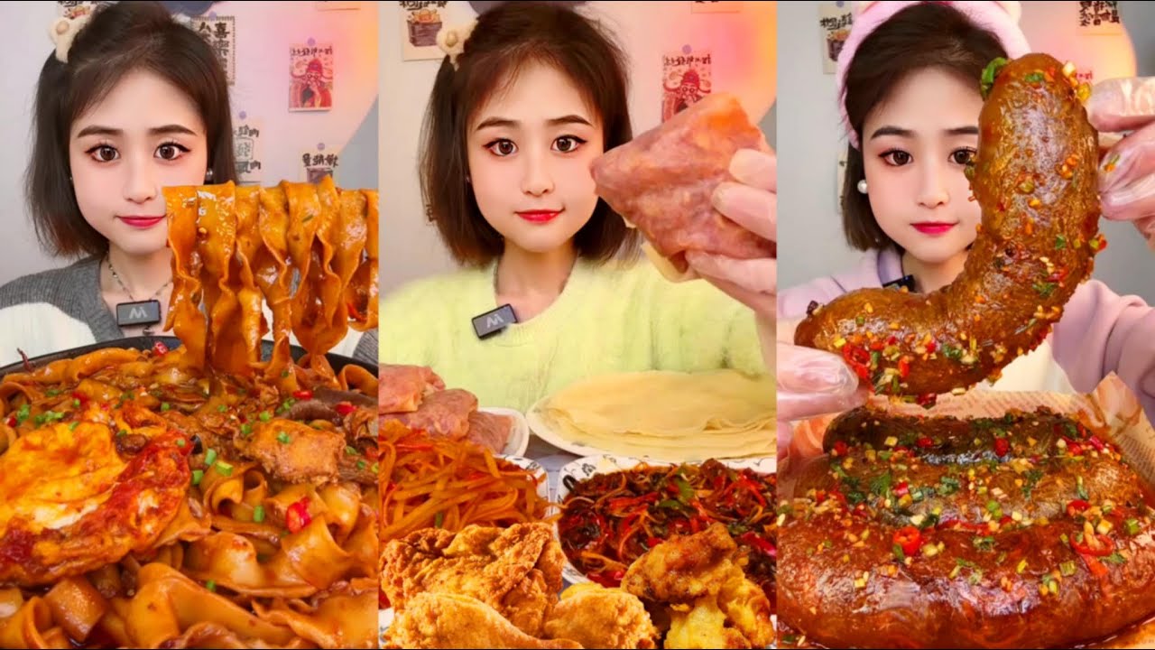 ASMR mukbang of Chinese food: fried beef noodles 🍝 | 🍗Fried Chicken 🍝Noodles Sausages |🥘🍜🌮