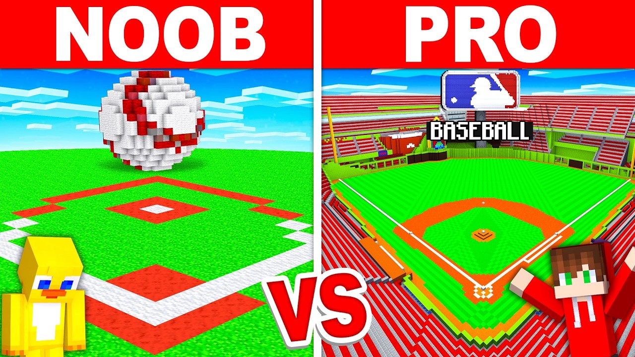 NOOB vs PRO: BASEBALL STADIUM Build Challenge in Minecraft