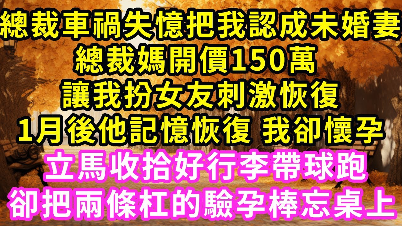 總裁車禍失憶把我認成未婚妻，總裁媽開價150萬，讓我扮女友刺激恢復，1月後他記憶恢復我卻懷孕，立馬收拾好行李帶球跑，卻把兩條杠的驗孕棒忘桌上