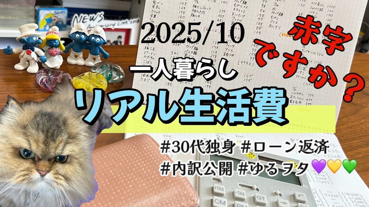 【リアル生活費 内訳】１０月度/大出費😭🛞/食費１万円/積み立て/家計簿/節約/キャッシュレス/３０代/独身/ゆるオタ