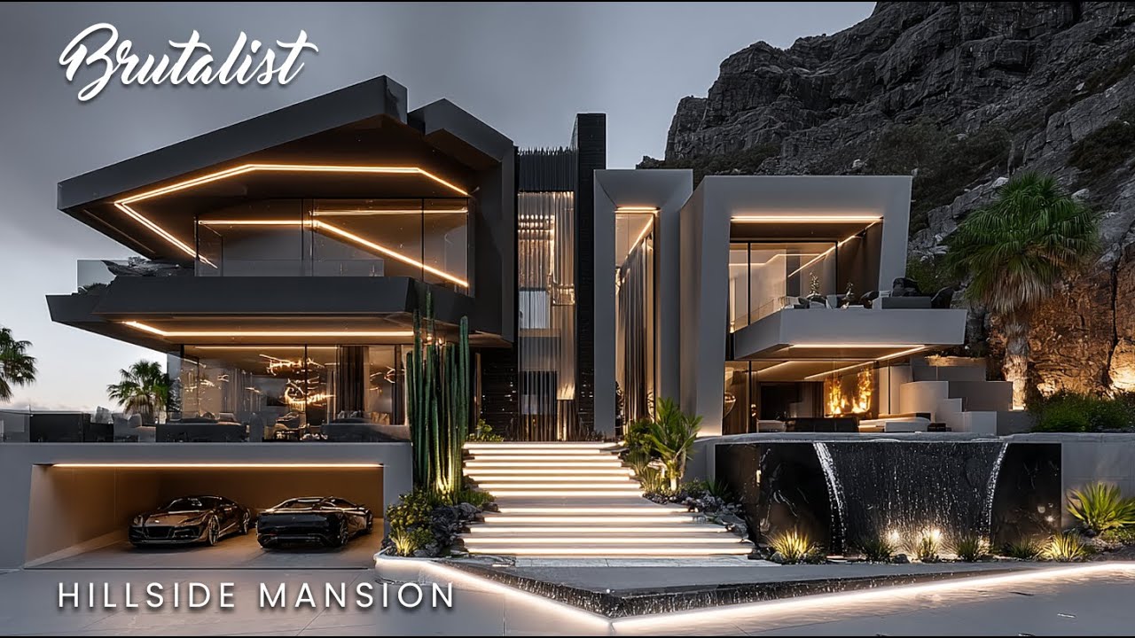 World Class Black Brutalist Mansion Built Into a Hill | Modern Minimalist Masterpiece