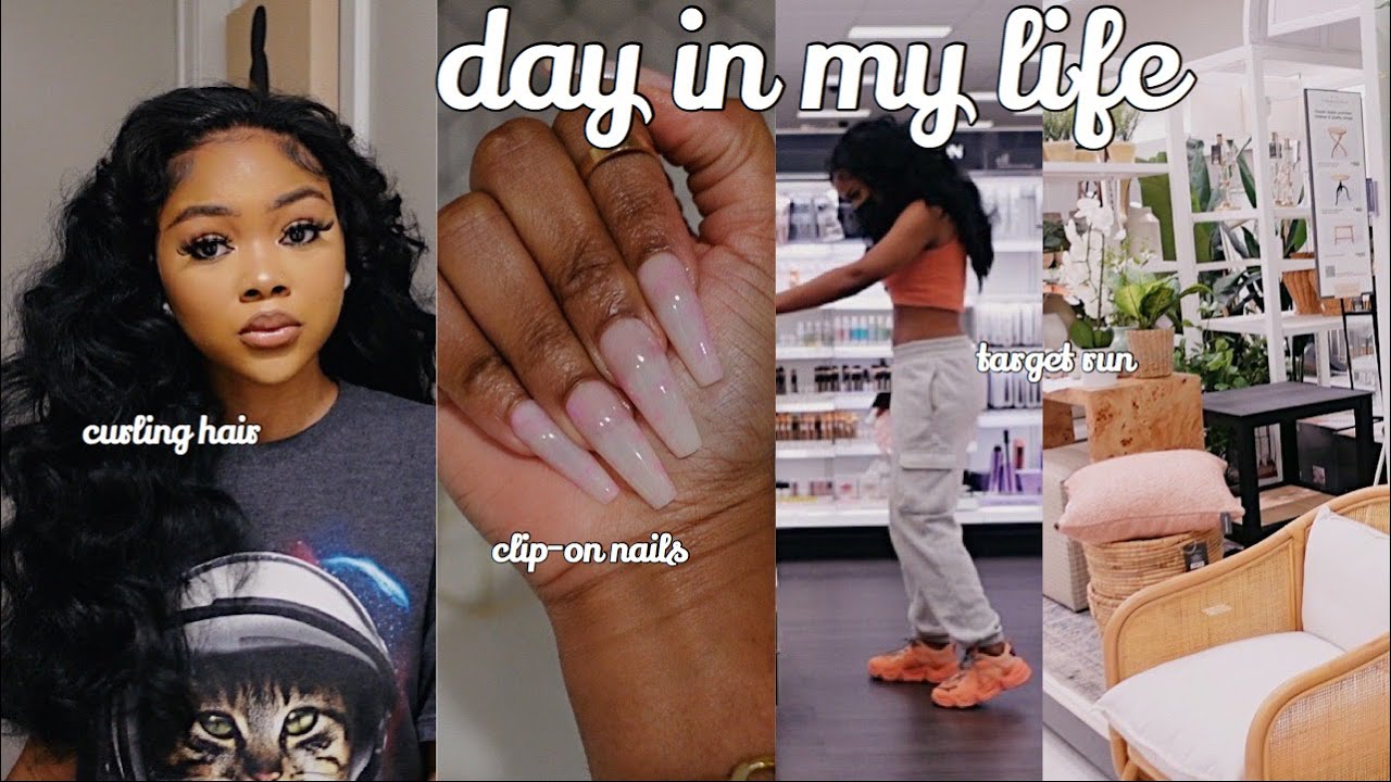 vlog - curling my hair, starbucks, target, diy clip on nails, editing, night out, etc | ashley marie
