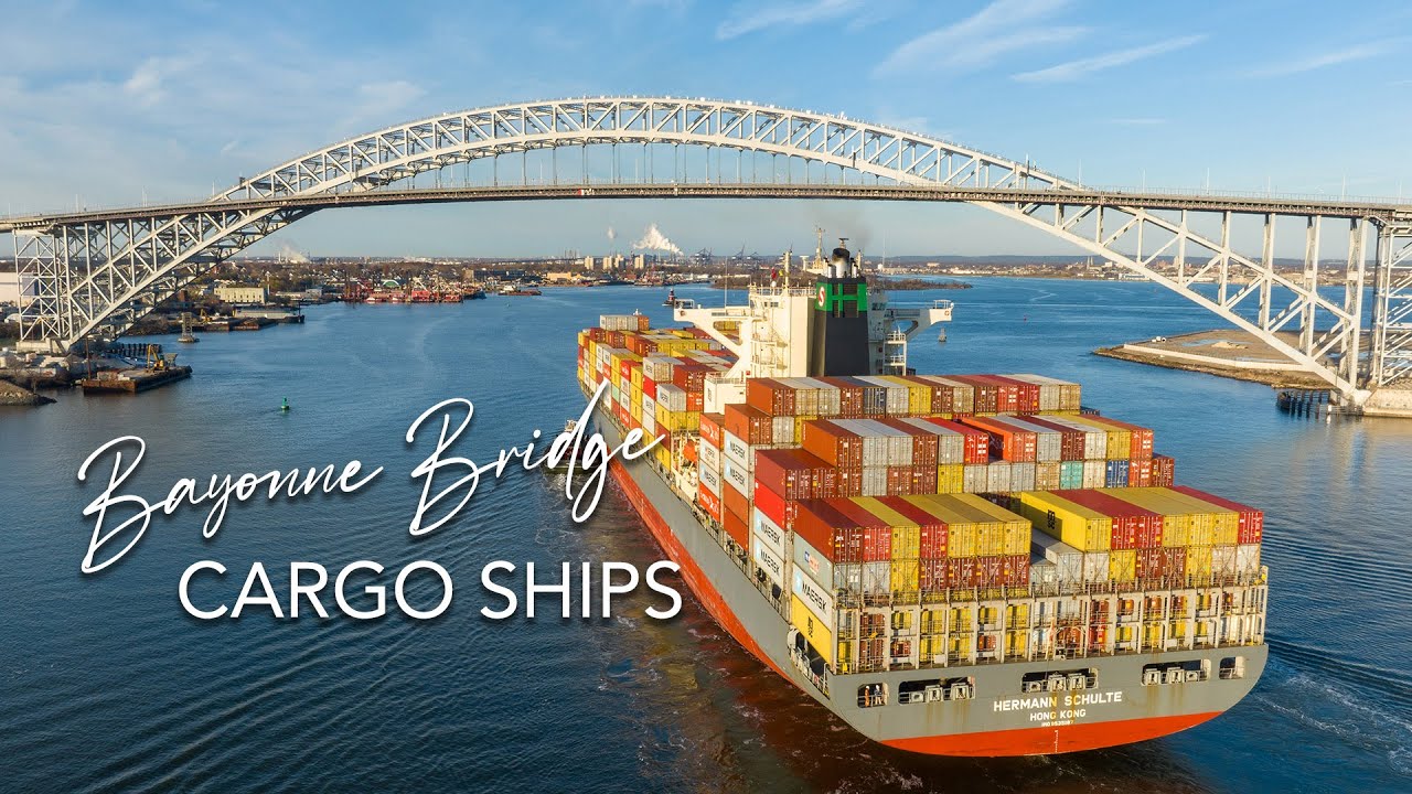 Bayonne Bridge Cargo Ships Port of Newark Drone