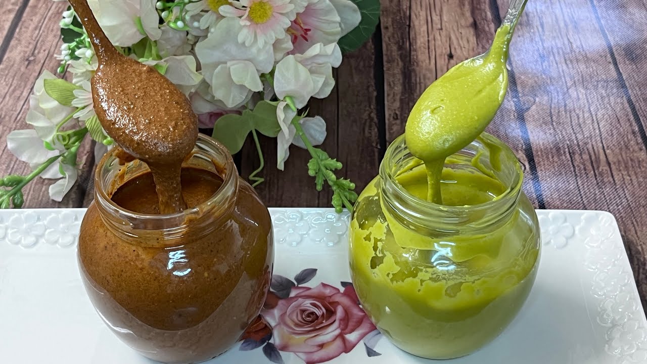 pistachio paste and Hazelnut & Almond Praline Paste معجون الفستق الحلبي  وبراليني بالبندق واللوز