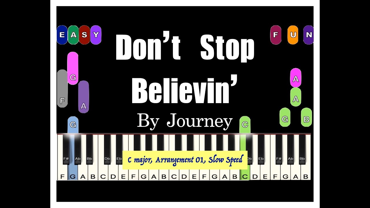Don't Stop Believin' by Journey in C major Arr. 01 Slow speed Sheet music Piano Lessons