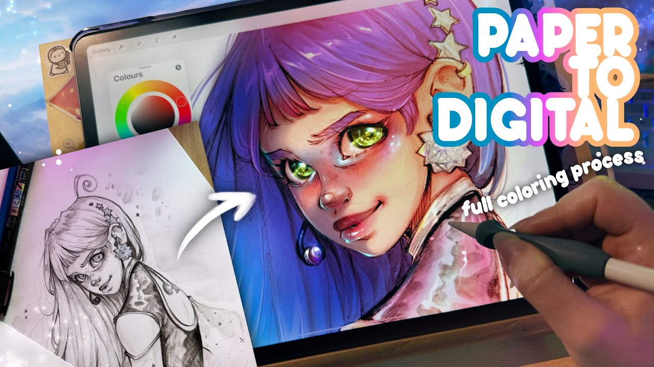 PENCIL DRAWING TO DIGITAL ✨🎨 how I colour my traditional art digitally, my settings & colouring tips