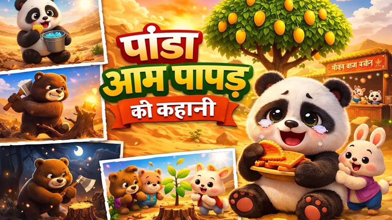 🐼🌳 रेगिस्तान में पांडा और आम का पेड़ | मेहनत, दोस्ती और उम्मीद की प्रेरणादायक कहानी 🥭✨ #cartoon 