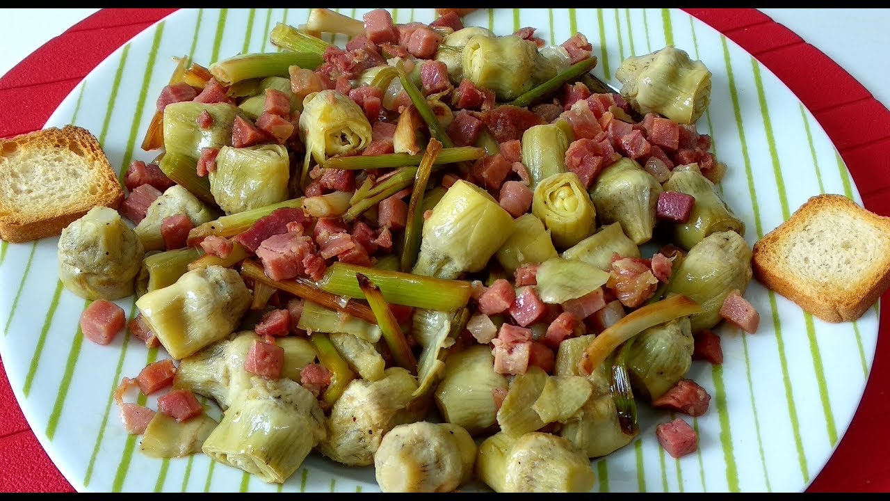 Alcachofas Salteadas con Ajos tiernos y Jam&oacute;n