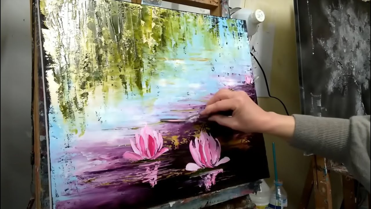 COURS DE PEINTURE AU COUTEAU LES NYMPHEAS PAR Nelly LESTRADE