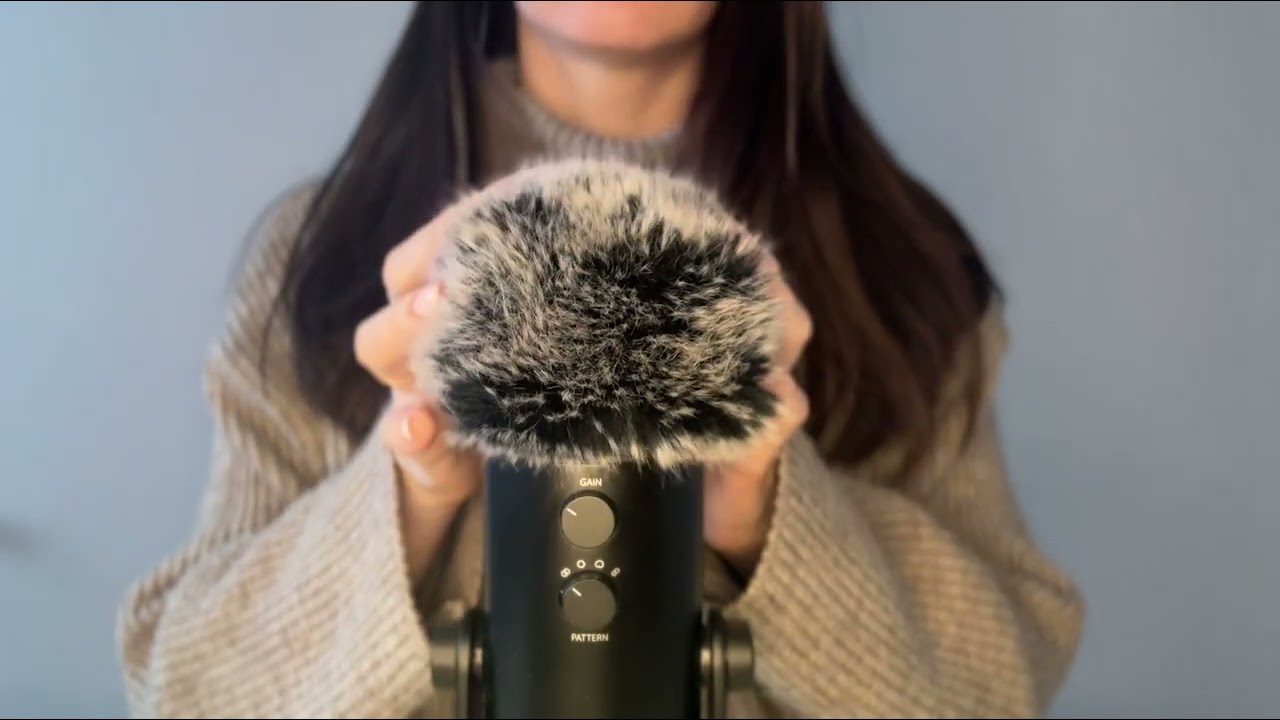 ASMR Fluffy Mic Scratching with Mic Blowing for Sleep (Face Brushing, Rain, No Talking, 3 Hours)