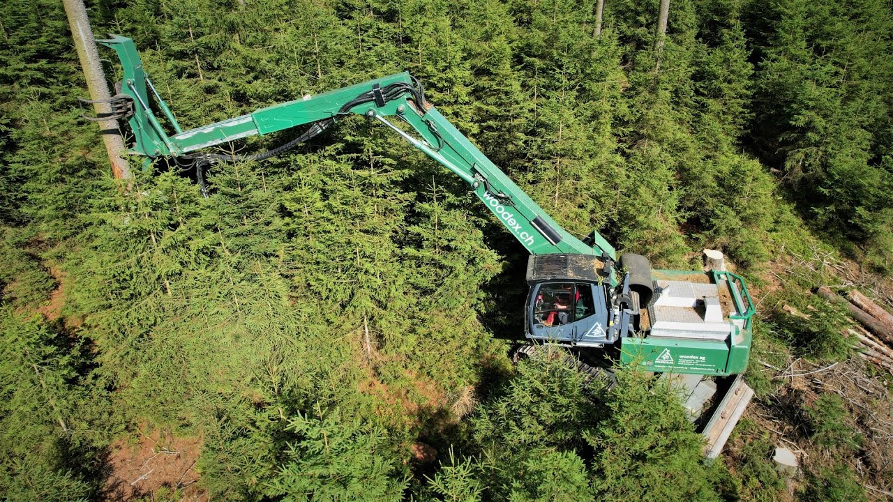 🌲4K|• Big Logging • Kern HE93.1 Königstiger • Woodex AG • biggest HarvesterAction • Drone • Part1🌲