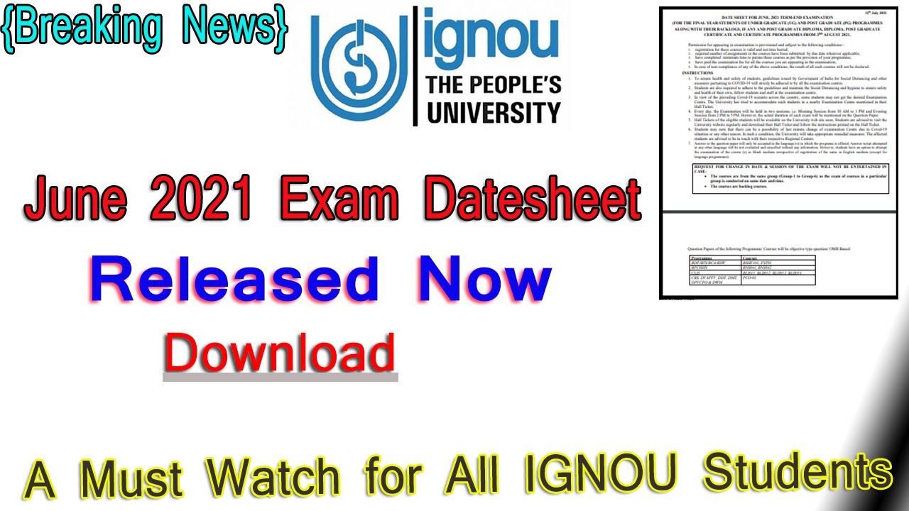 IGNOU DateSheet Released for June 2021 Exam || IGNOU Exam DateSheet Download All Final Year Students