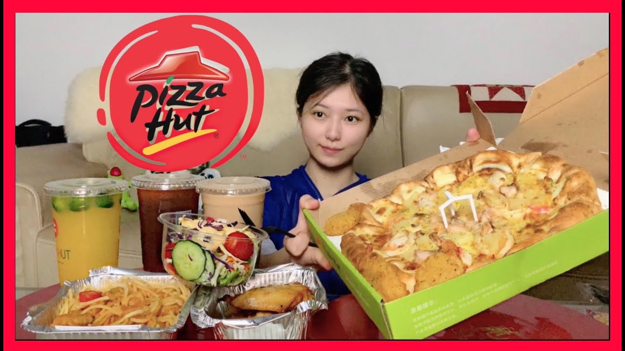 [Mukbang] Pizza Hut in China - Seafood Pineapple Cheese Stuffed Crust Pizza, Wings, Spaghetti