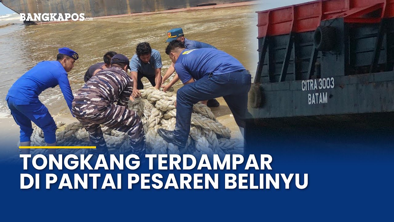Hendak Berlayar dari Batam ke Pontianak, Tongkang Terdampar di Pantai Pesaren Belinyu Akibat Cuaca B