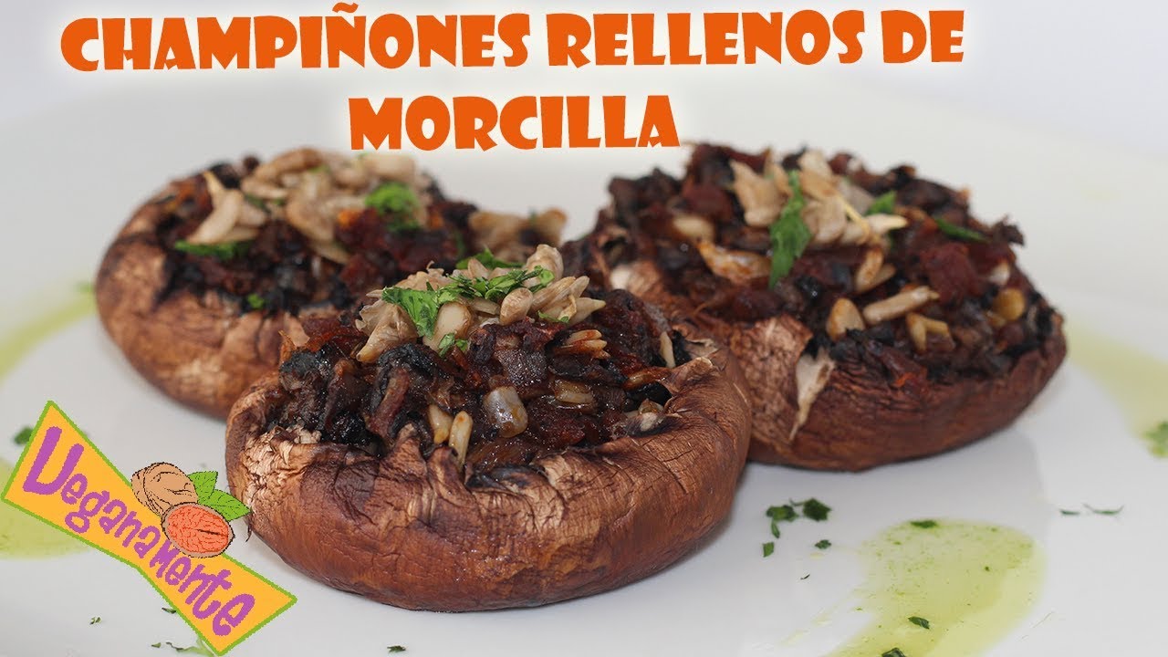 🍄 CHAMPIÑONES Rellenos de MORCILLA Vegana 😲| Recetas Veganas | Veganamente