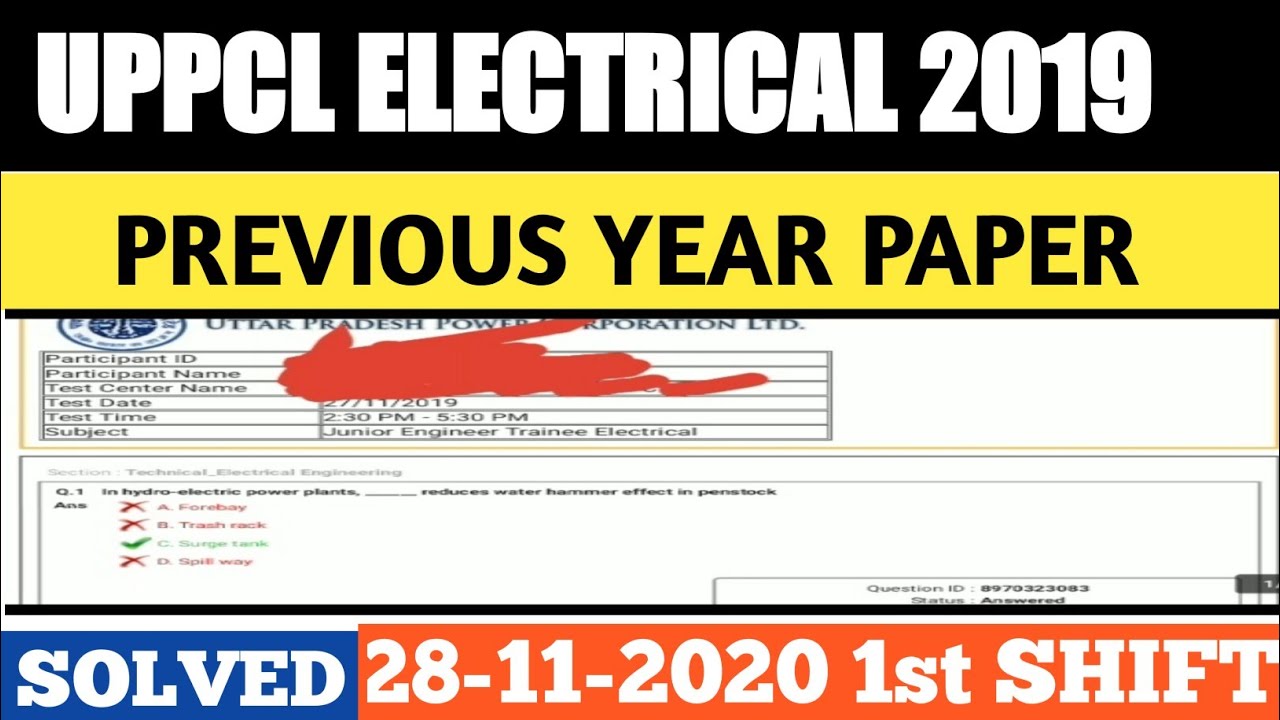 UPPCL JE Previous Year Electrical Paper 2019