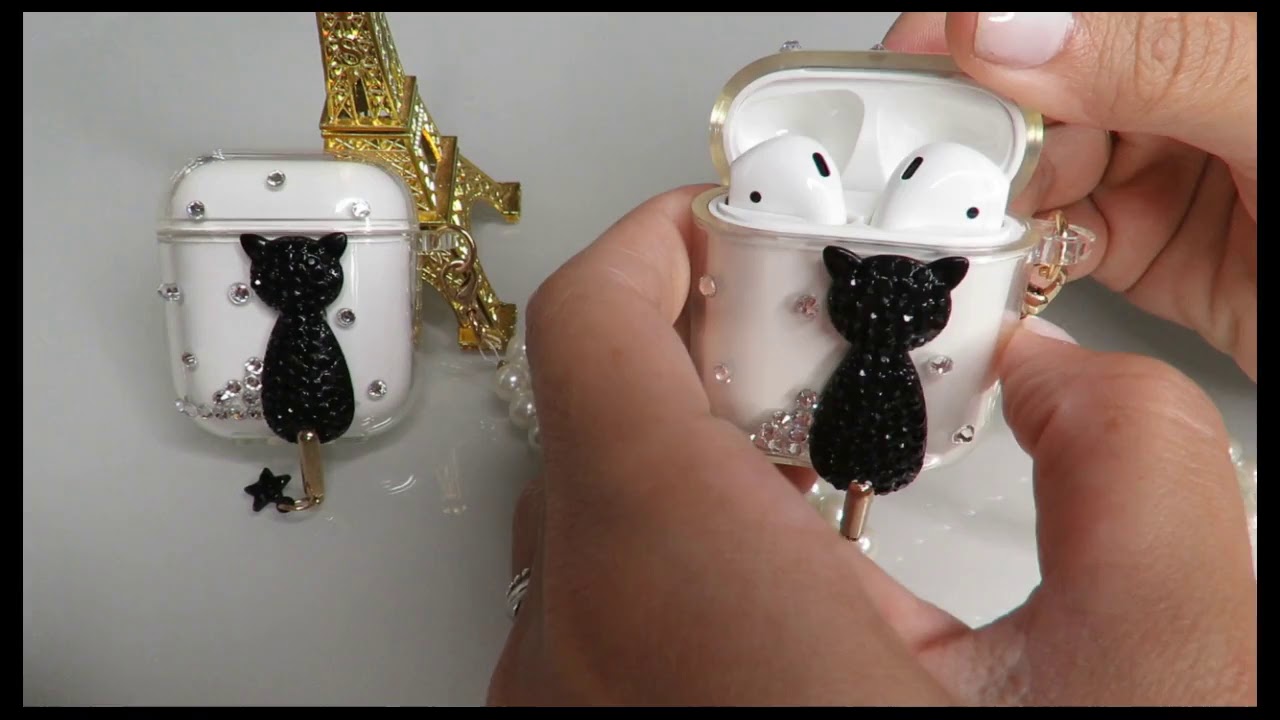 Capinha de prote&ccedil;&atilde;o para AirPods 1/2 Gatinho com Strass
