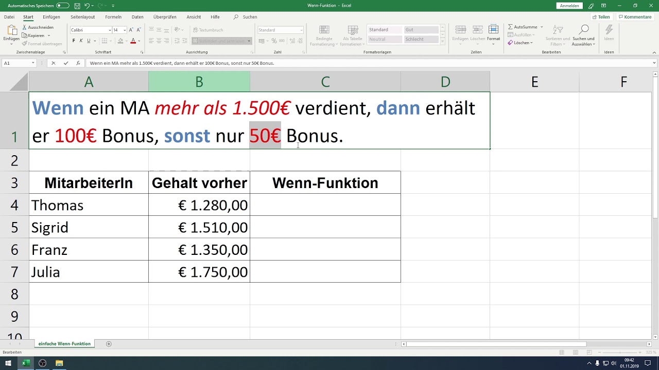 Excel - WENN-Funktion Einf&uuml;hrung