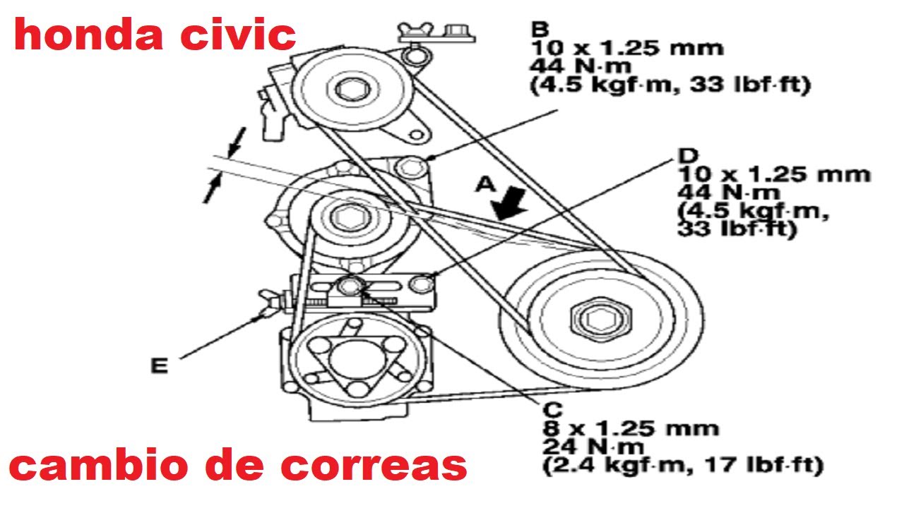 Honda civic cambio de correa del alternador - cambio de correa de compresor - drive belt change