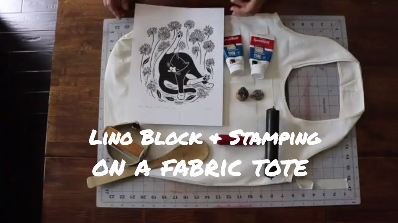 Lino Block Printing & Stamping on a fabric tote Bag