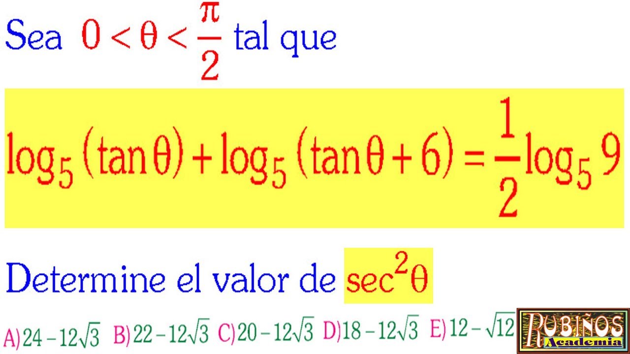 EXAMEN ADMISIÓN UNIVERSIDAD UNI IDENTIDADES TRIGONOMÉTRICAS Y LOGARITMOS SOLUCIONARIO TRIGONOMETRÍA