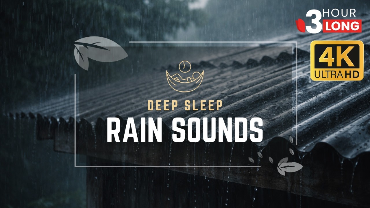 3 Hours Heavy Rain on Metal Roof 🌧️ Gutter Rain & Distant Thunder for Deep Sleep | 4K Ultra HD