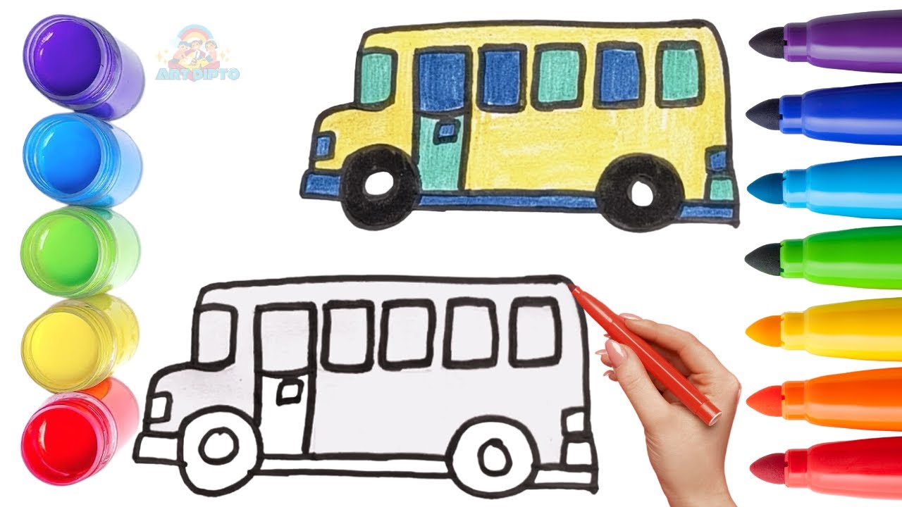 How To Draw cute Bus Drawing, Painting & Coloring For Kids and Toddlers_ Child Art 🐋🌈🎨
