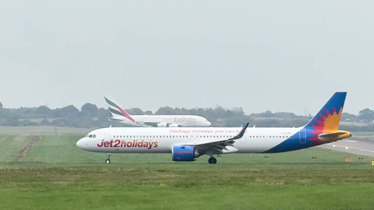 Full Departure of Emirates Airbus A380 from Birmingham Airport 