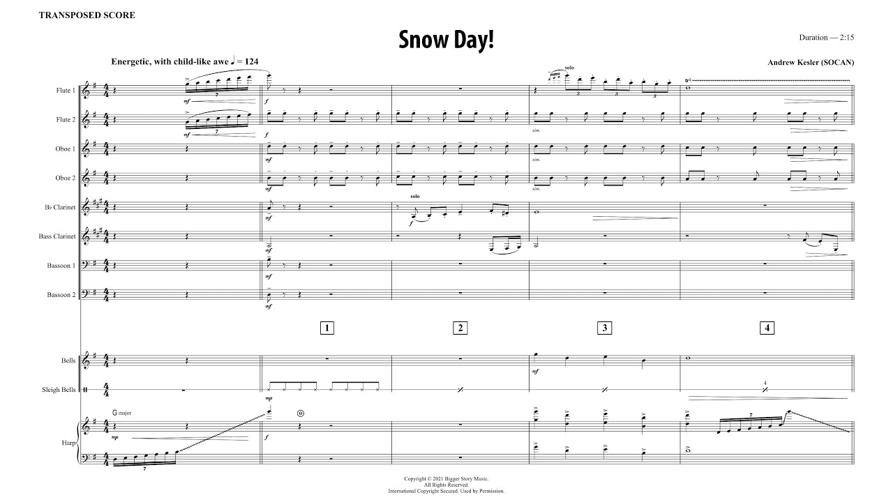 Snow Day!  - by Andrew Kesler [Score Video] for Winds, Harp & Percussion