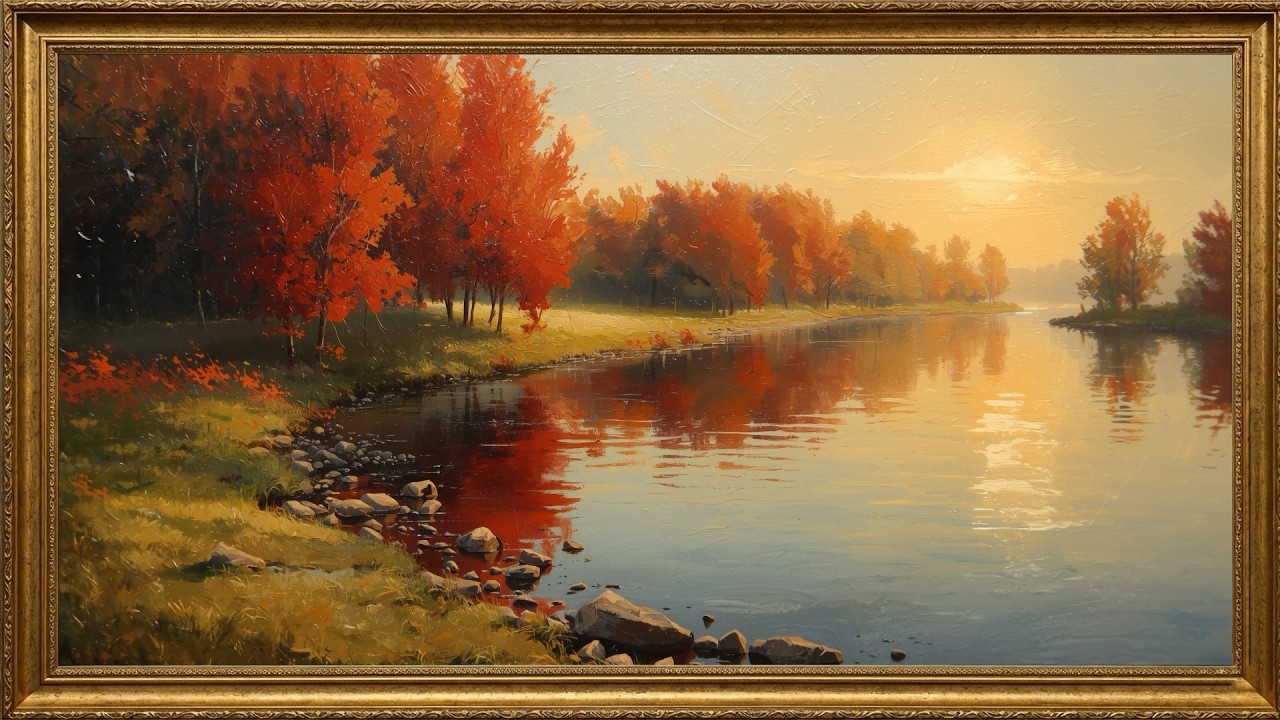 2 Hours Golden Sunset River | Impressionist Oil Painting | 4K Frame TV Art | Relaxing Landscape
