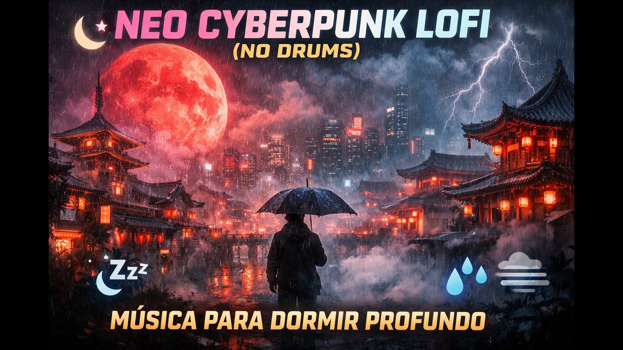 1 Hora de Neo Lofi Cyberpunk 🌫️ Sin Tambores | Música Ancestral China para Dormir y Relajarse