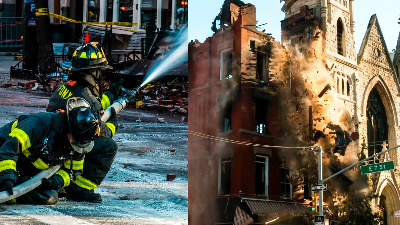 WALLS COLLAPSE!  - Demolition Begins on Fire Building from 6th Alarm Box 437 - FIRE STILL BURNING!