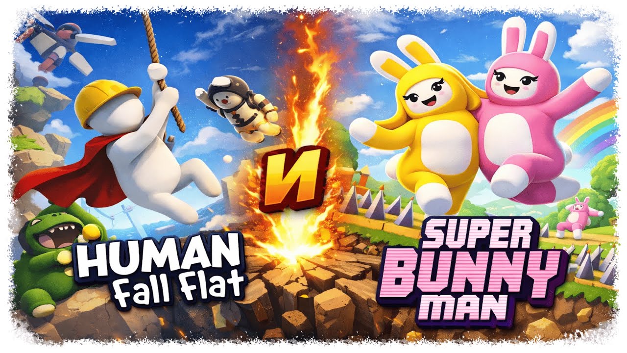 📺#HumanFallFlat #SuperBunnyMan - Прилипательный Кооп-@Plyshka363​