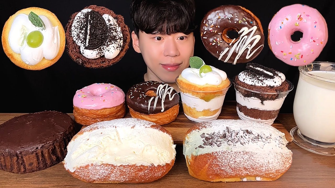 SUB)кекс, брауни, булочка с кремом, кронат(пончик с круассаном), кулинарное шоу│dessert mukbang asmr