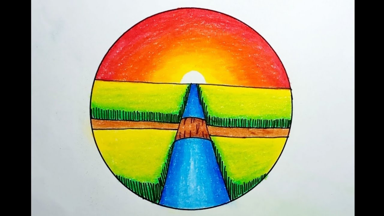 How To Draw Rice Field Scenery Beautiful And Easy |Drawing Rice Field Scenery In A Circle