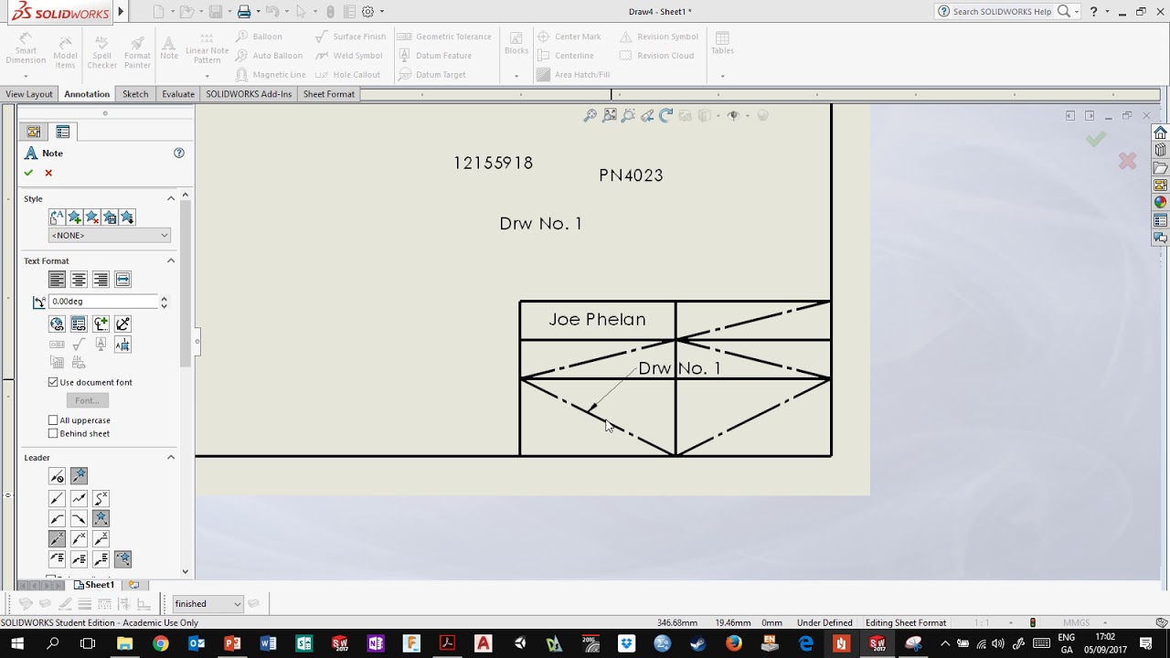 Step by step how to setup sheet border and title block in SolidWorks