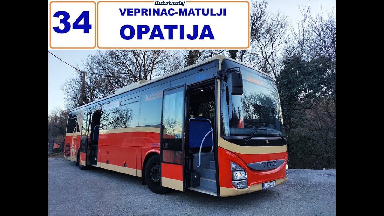Autotrolej Rijeka bus ride: Line 34 Veprinac-Matulji-Opatija, Croatia (Full ride) 4K - Sunset ride 🌅