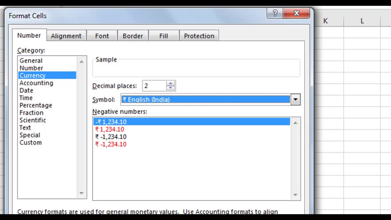 Indian Rupee Sign in Excel