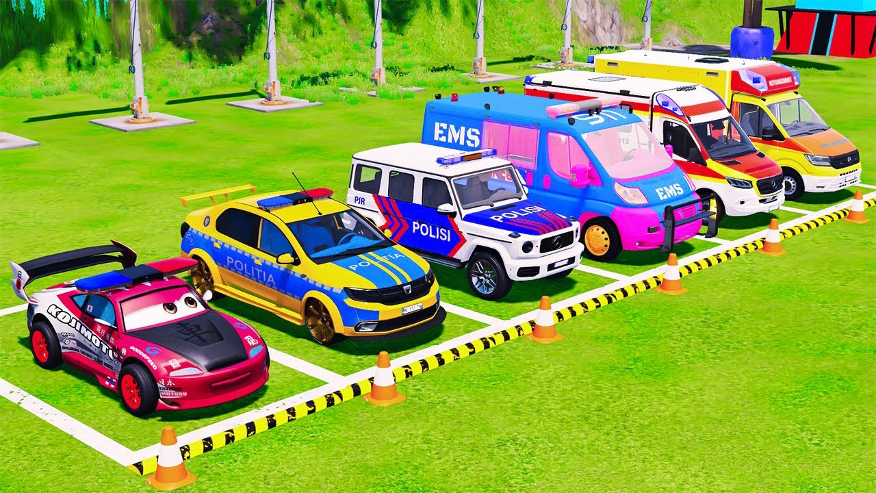 POLICE COLORFULL - TRANSPORTING POLICE CARS, AMBULANCE VEHICLES, FIRE TRUCK WITH TRUCK - FS22 #240