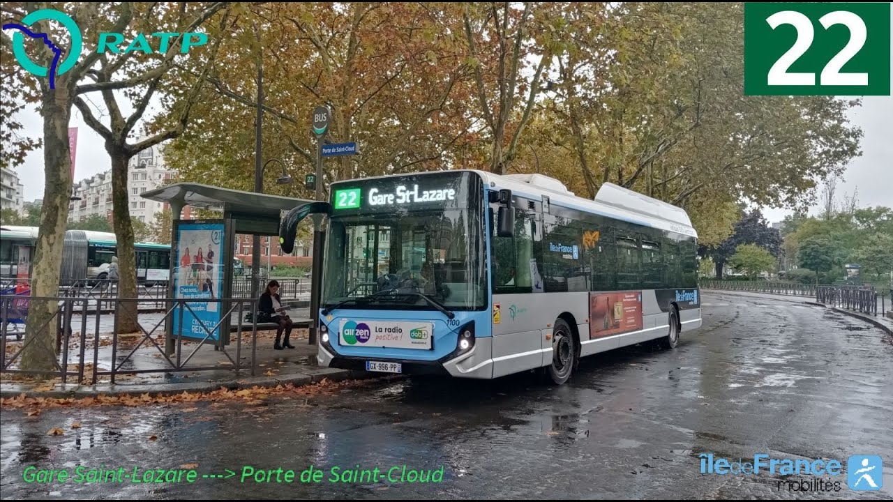 Bus 22 RATP - GX337 SE (3p) N°1100 Gare Saint-Lazare --- Porte de Saint-Cloud