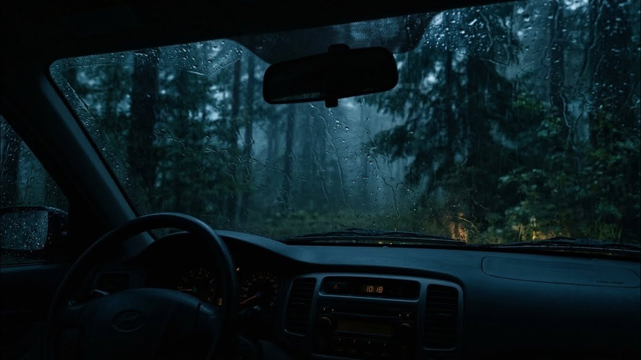 Heavy Rain on Car Roof & Windows | Cozy Car Camping in Dark Forest for Deep Sleep