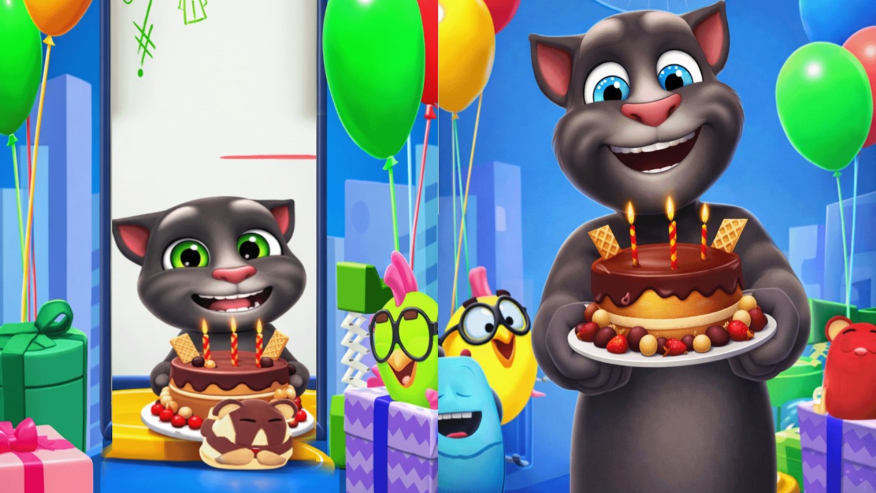 My Talking Tom2 level 10 vs My Talking Tom2 level 35 Tom2 birthday gameplay