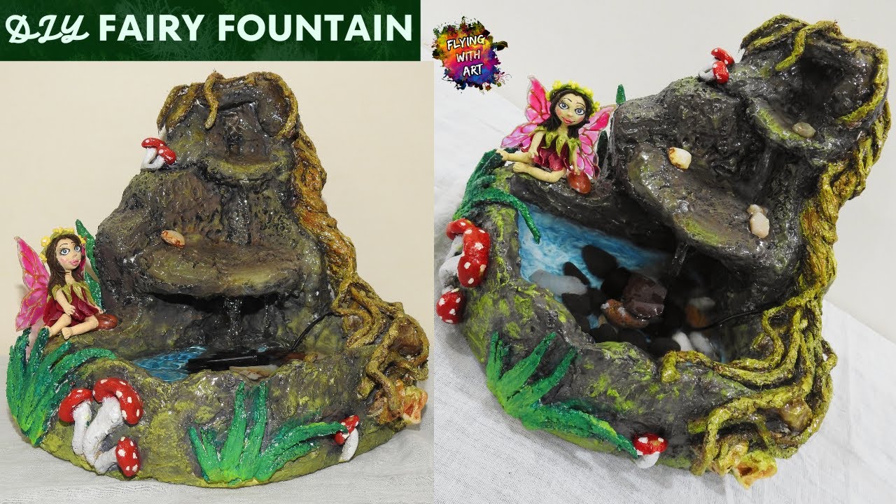 DIY Fairy Tabletop Fountain using Waste Thermacol | Easy Cement Desktop Fountain | Flying with Art