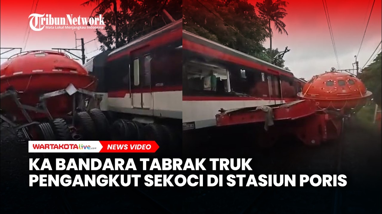 KA Bandara Tabrak Truk Pengangkut Sekoci di Stasiun Poris Tangerang