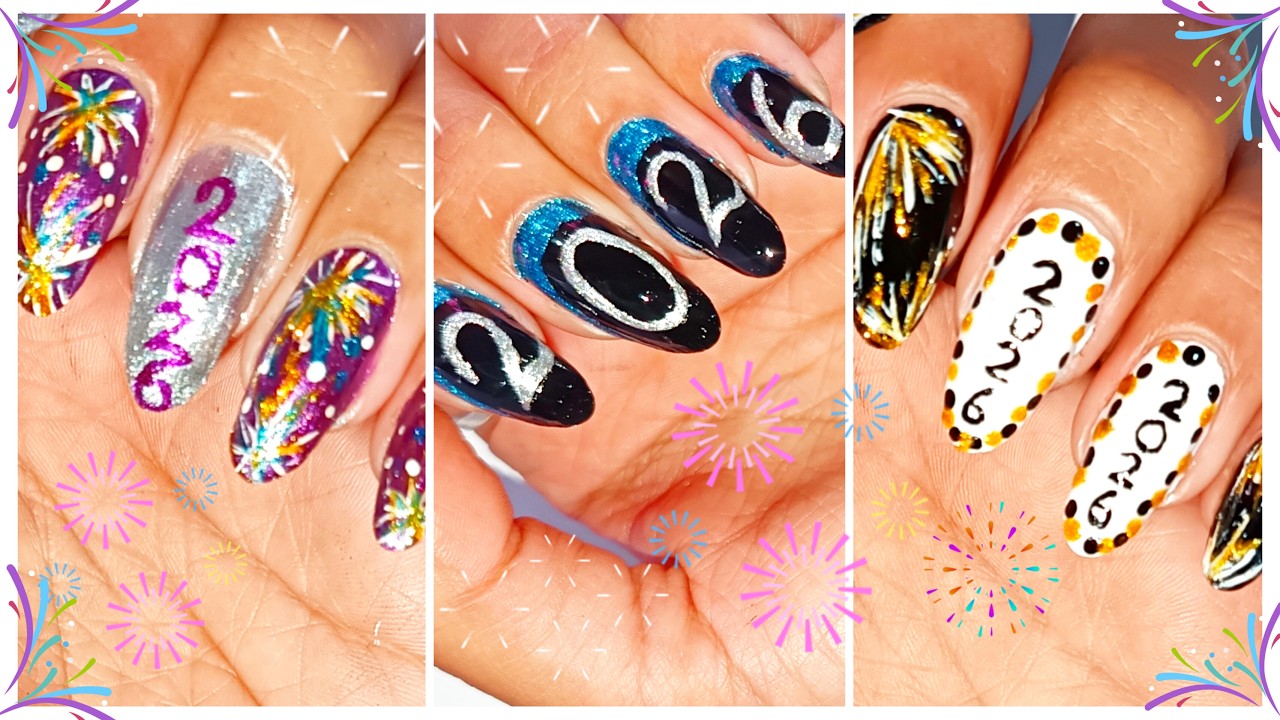 🥂¡FELIZ AÑO NUEVO 2026! 💅 3 DISEÑOS de UÑAS FÁCILES que te HACEN BRILLAR 🎇