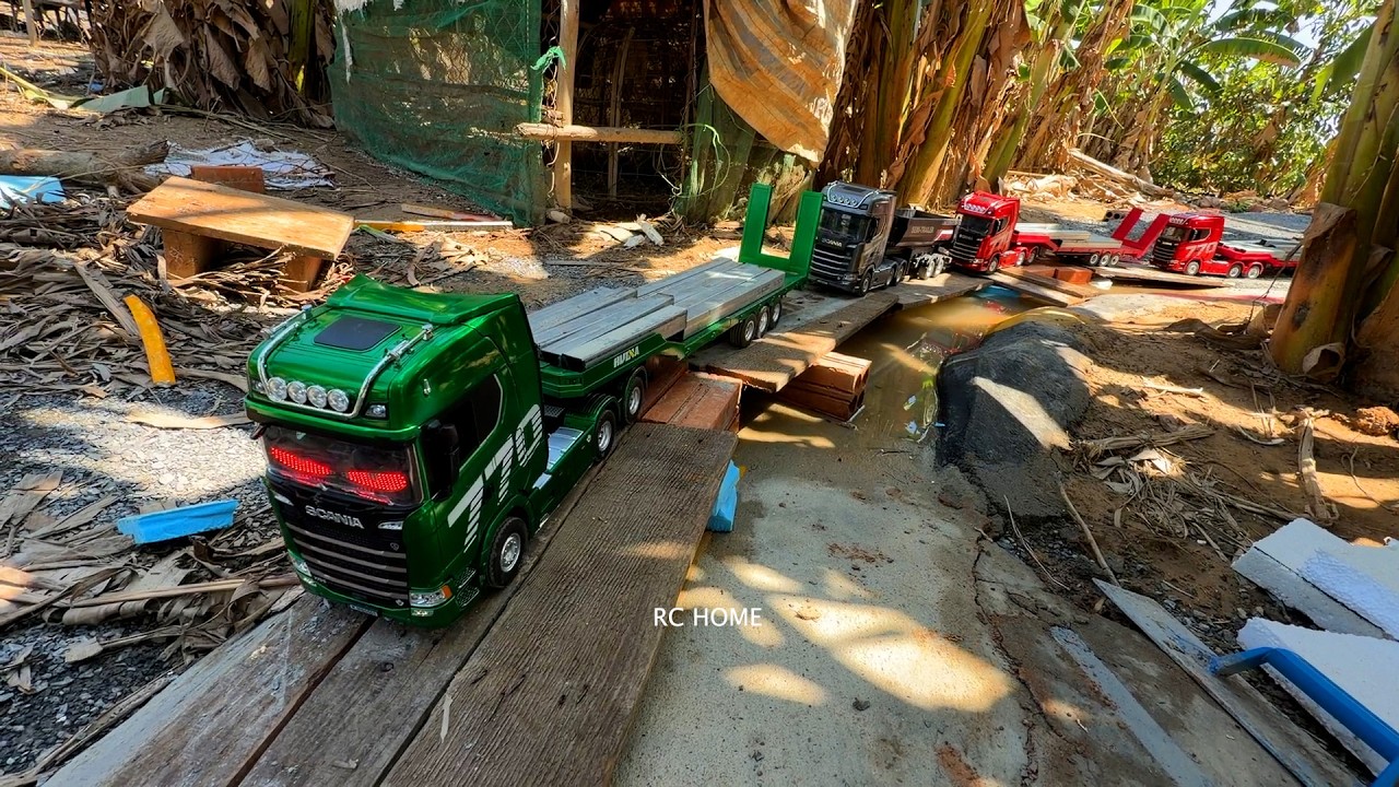 PART 43 Huina Dump Truck - Huina - Scania 770 Dump Trailer Transport Steel And Drive On The Bridge